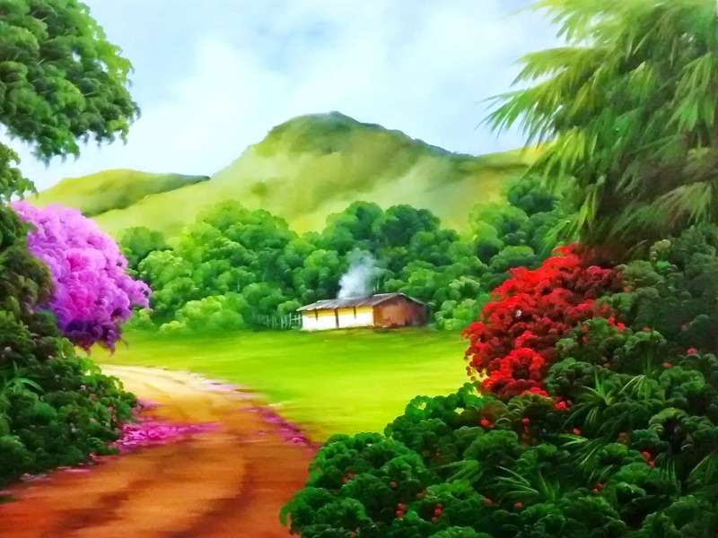 Een eenzaam huis tussen prachtige groene natuur legpuzzel online