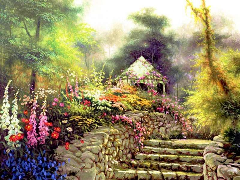 Mooi tuinhuisje in een prachtige tuin legpuzzel online