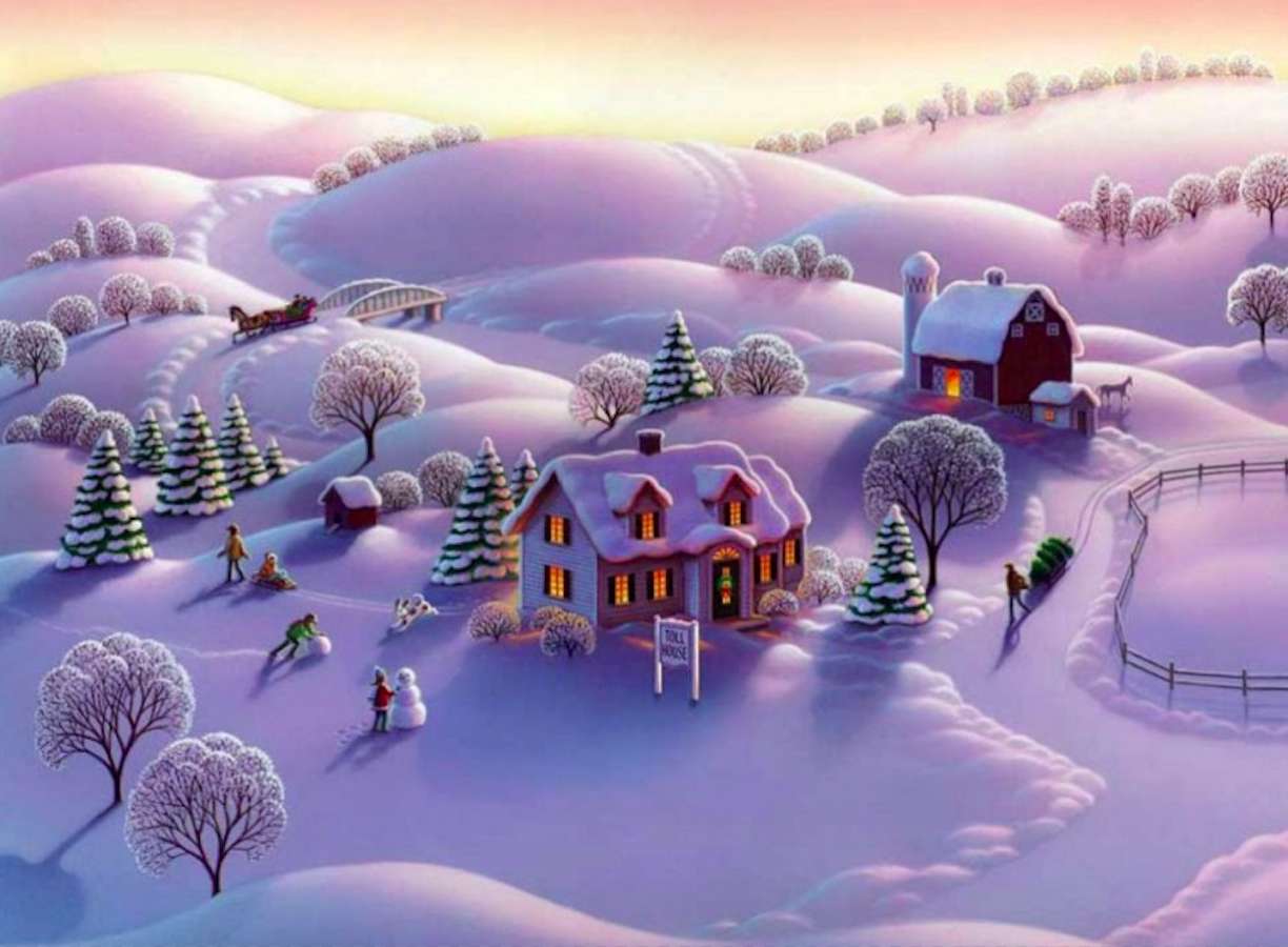 Ferma de iarnă - priveliște frumoasă de iarnă puzzle online