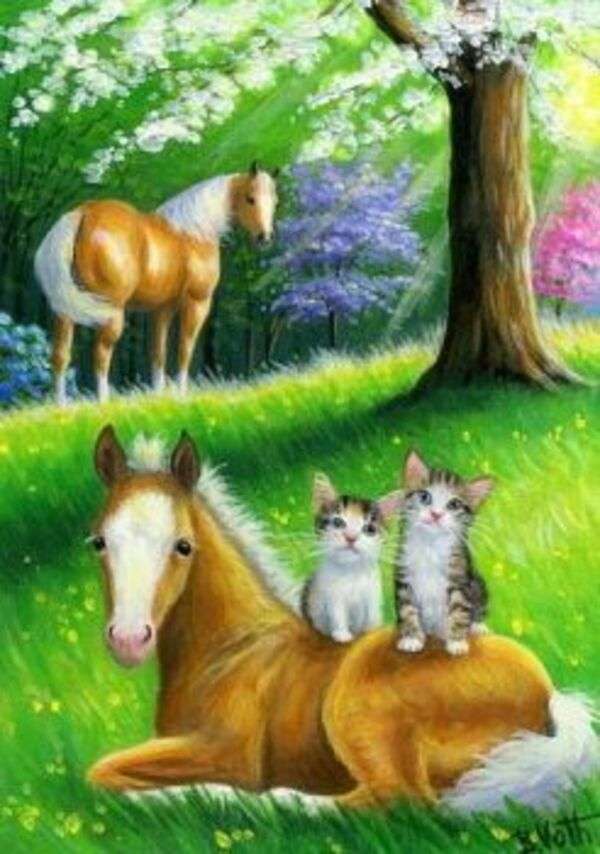 Котята на лошади #253 пазл онлайн