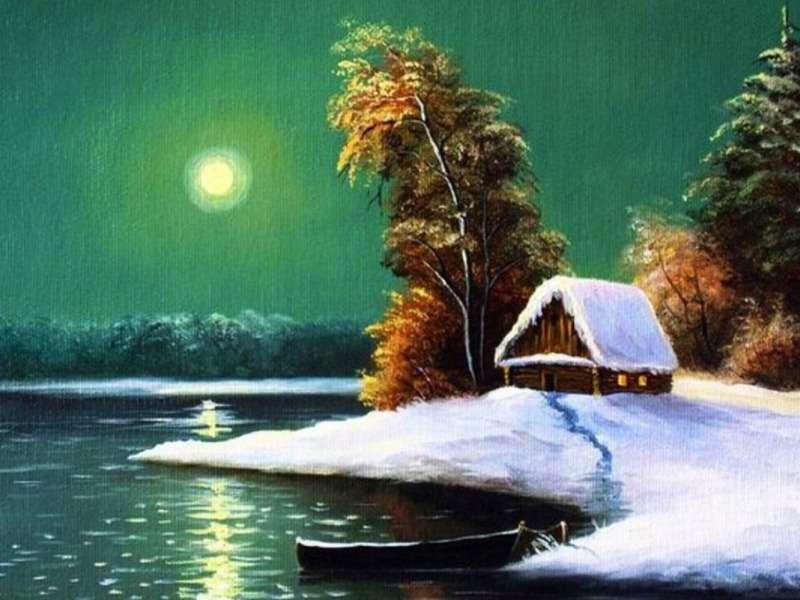 Riverside Winter -Lonely house by the river jigsaw puzzle online
