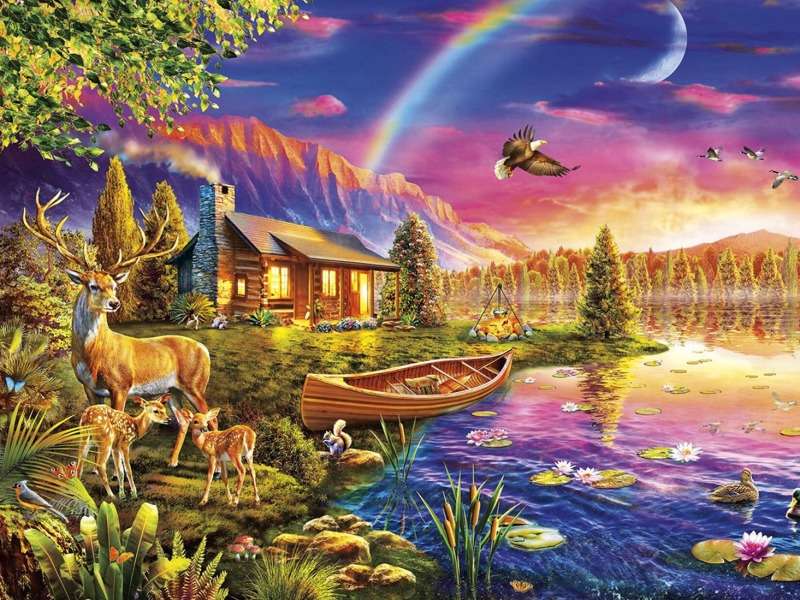 Casa paradisíaca à beira do lago em um conto de fadas :) puzzle online