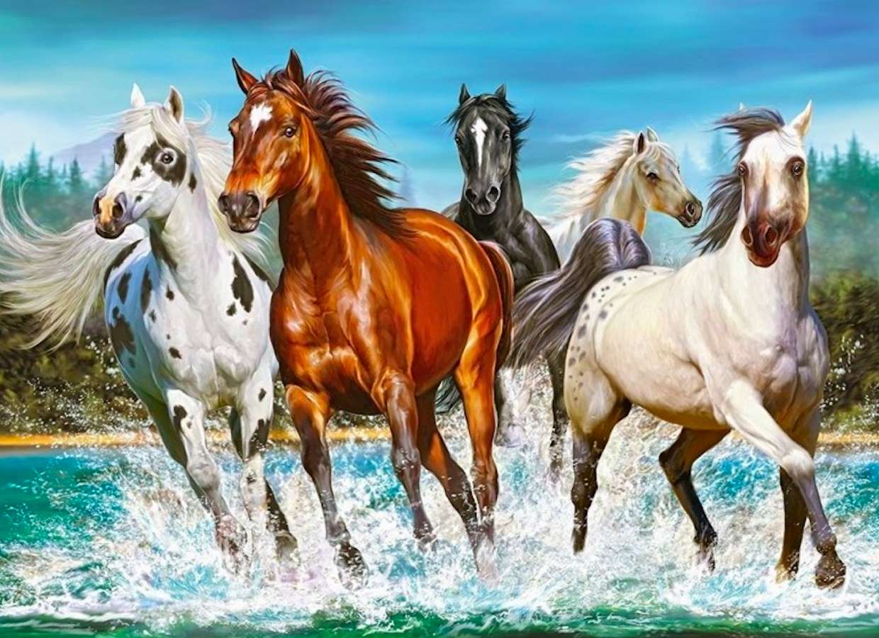 Гарні щасливі вільні коні пазл онлайн