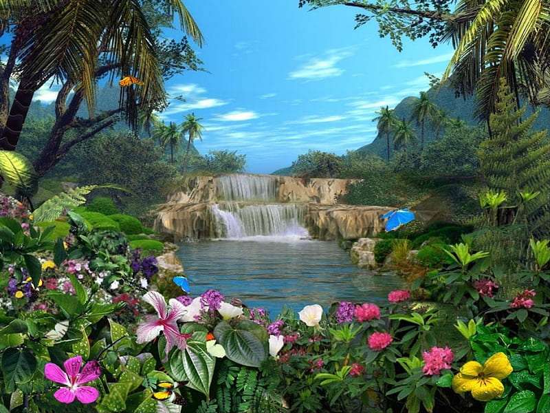 Waterfall and lake online puzzle