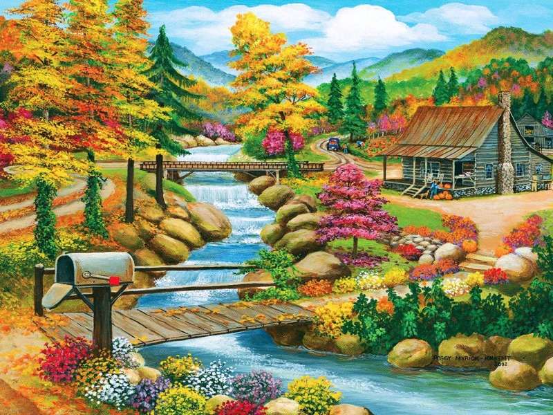 Autumn at the river - delightful jigsaw puzzle online