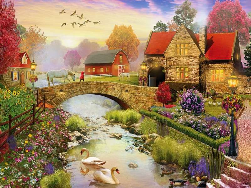 Homestead- Beautiful farm by the river jigsaw puzzle online