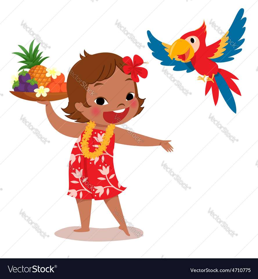 Tropisch eiland meisje en papegaai puzzel legpuzzel online