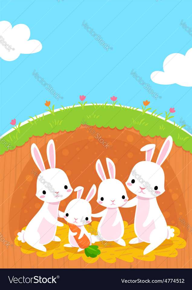 Immagine vettoriale della famiglia dei conigli puzzle online