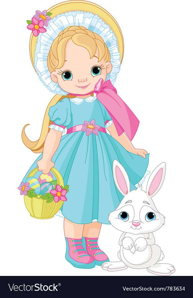 イースターのウサギのベクトル画像パズルを持つ少女 ジグソーパズルオンライン
