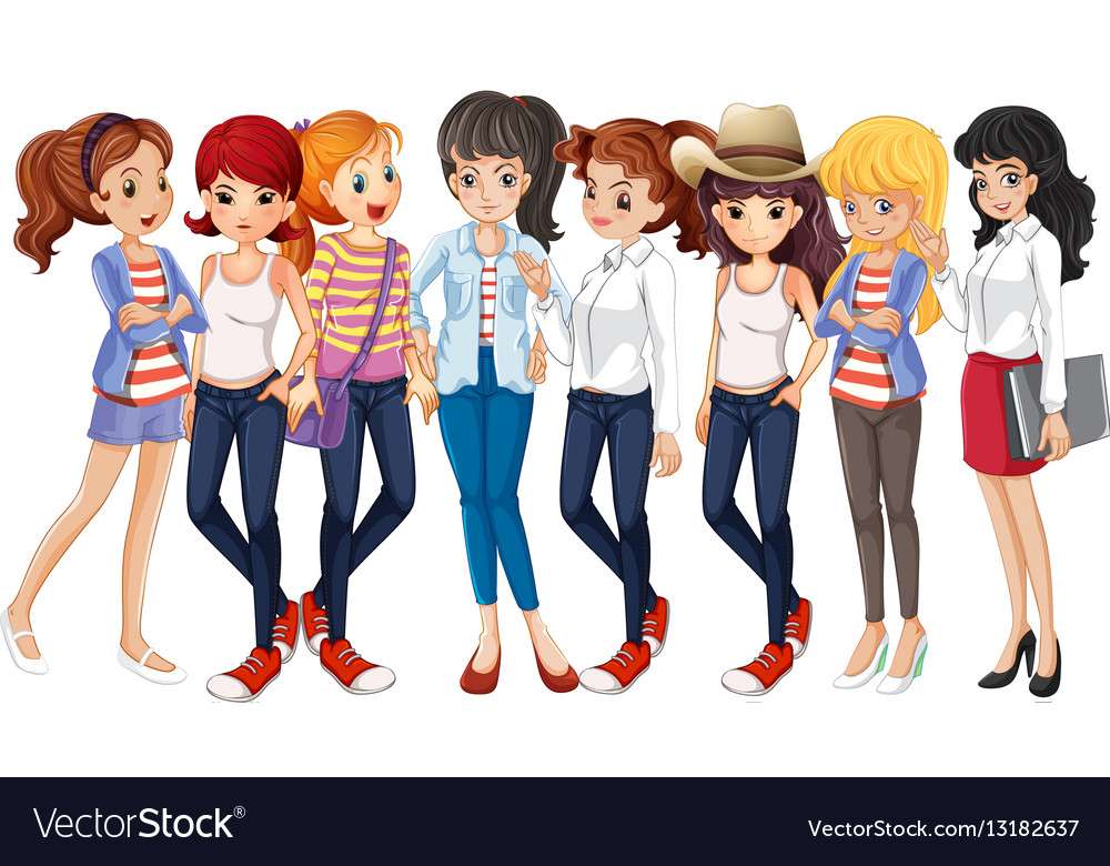 Dívky v modrých džínách vektorový obrázek online puzzle