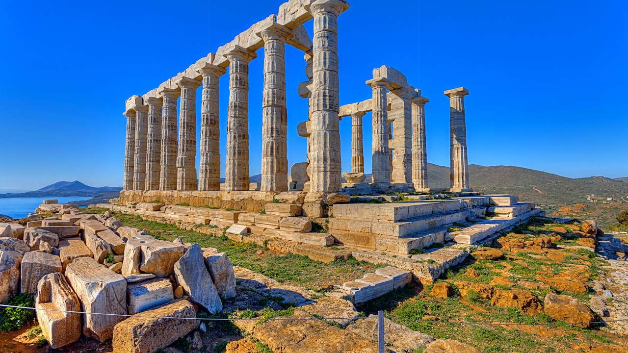 Řecko Cape Sounion Poseidonův chrám skládačky online
