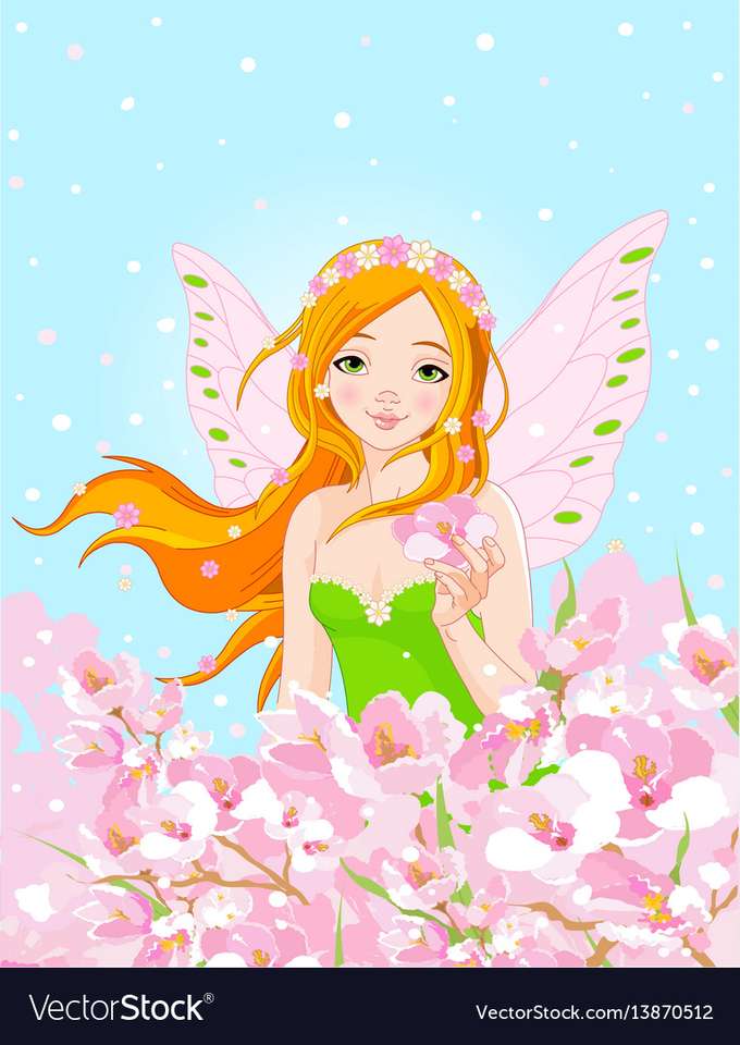 Immagine vettoriale di fiori di fata e fiori di primavera puzzle online