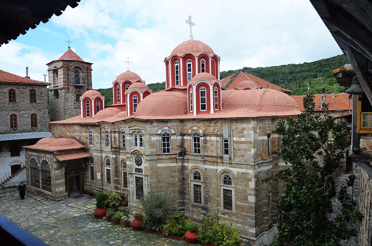Complexo Konstamonitou do mosteiro de Grécia Athos puzzle online