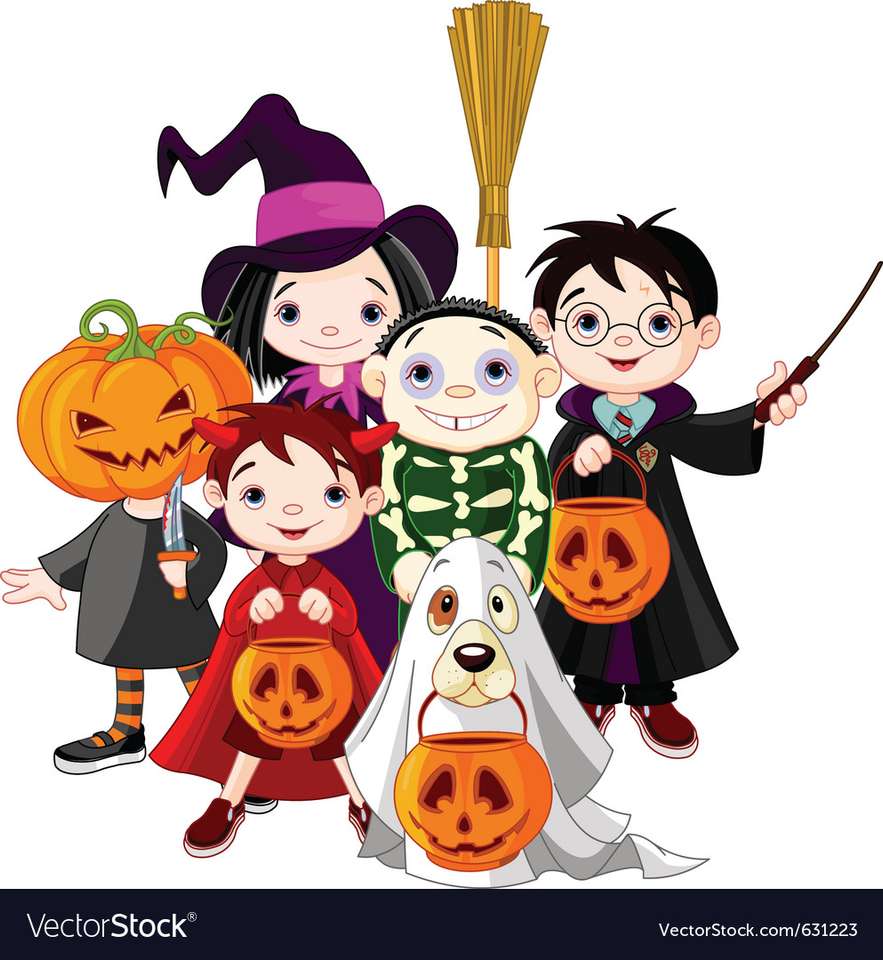 Halloween-kinderen trick or treat in vectorafbeeldingen online puzzel