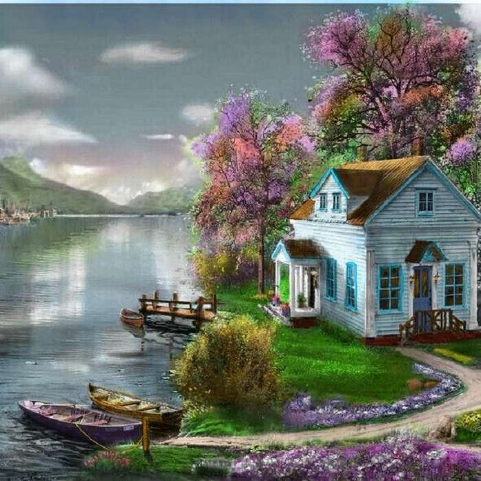 Маленький дом на берегу озера пазл онлайн