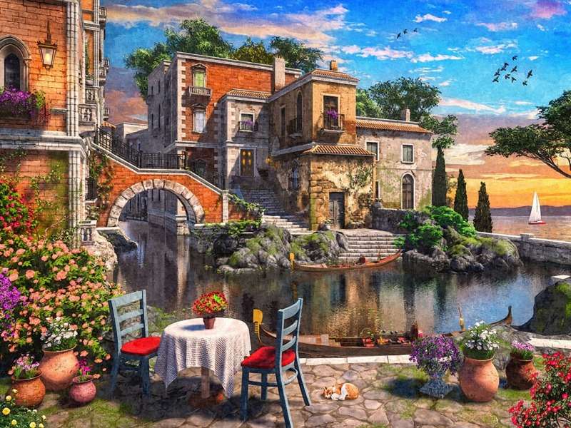 Toscane-mooie huizen, terras aan de baai online puzzel