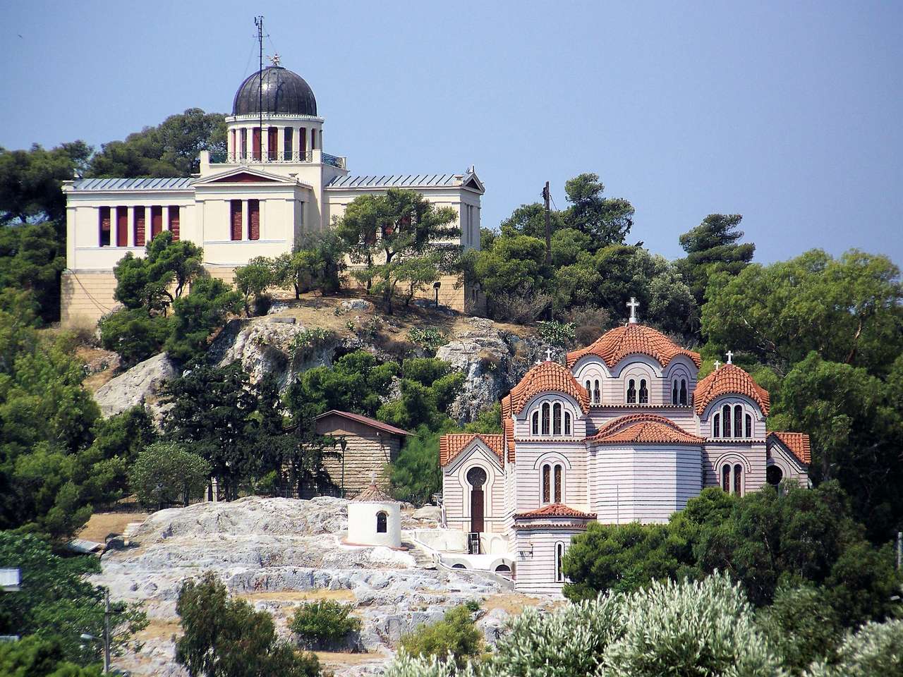 Grekland Attica Atens observatorium och kyrka pussel på nätet