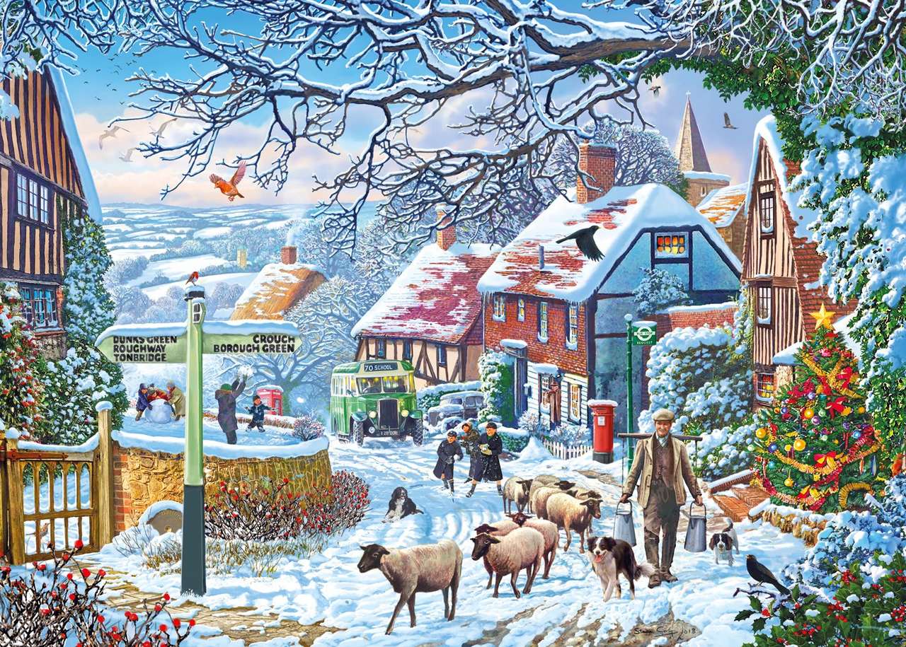 χιονισμένο χωριό στην προσέγγιση των Χριστουγέννων παζλ online