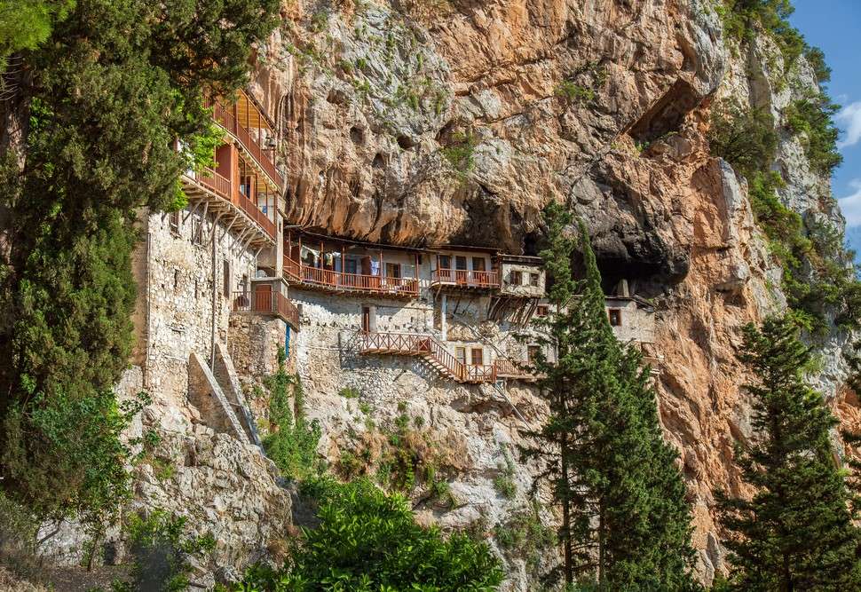 Griechenland Peloponnes Felsenkloster Online-Puzzle