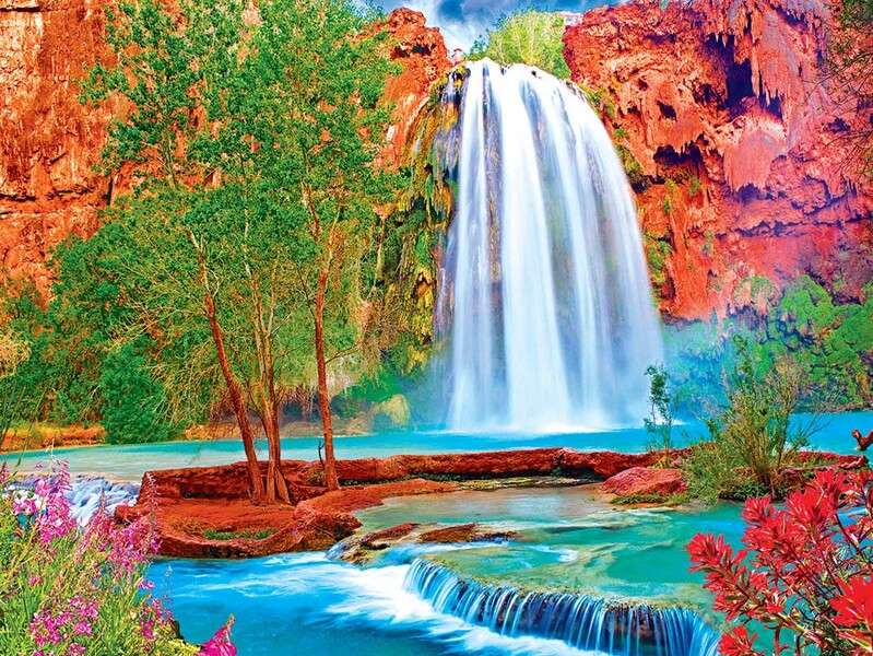 Falling view of a waterfall jigsaw puzzle online