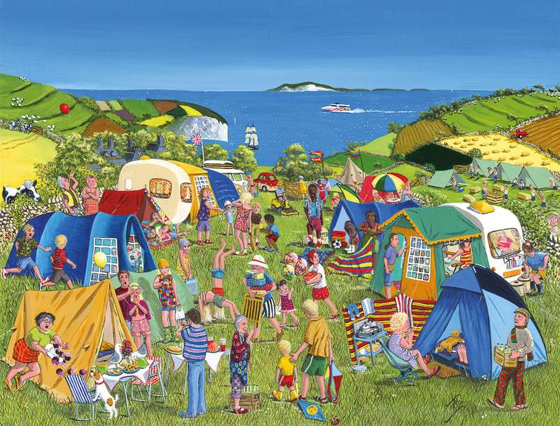 Familiile camping pe plajă puzzle online