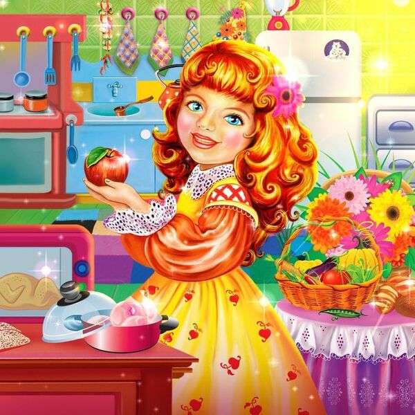 Fata se va bucura de mărul ei jigsaw puzzle online