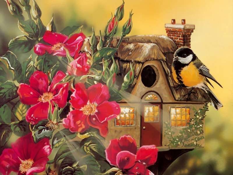 Doce passarinho - Um doce passarinho uma linda casinha puzzle online