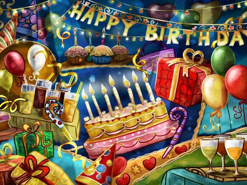 Торта за рожден ден и подаръци - когато сте на 7 години онлайн пъзел