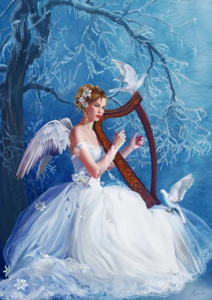 schöner Engel, der die Harfe spielt Online-Puzzle