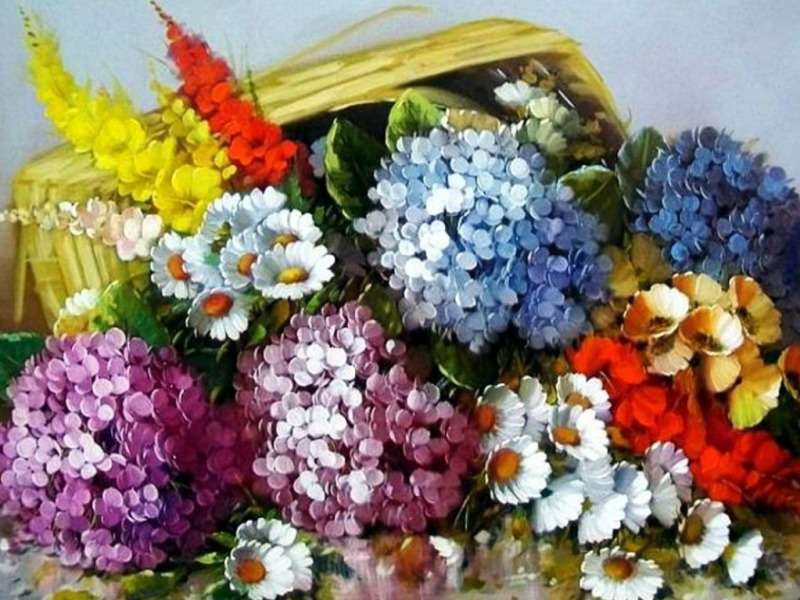 Ein Korb mit schönen Blumen Online-Puzzle