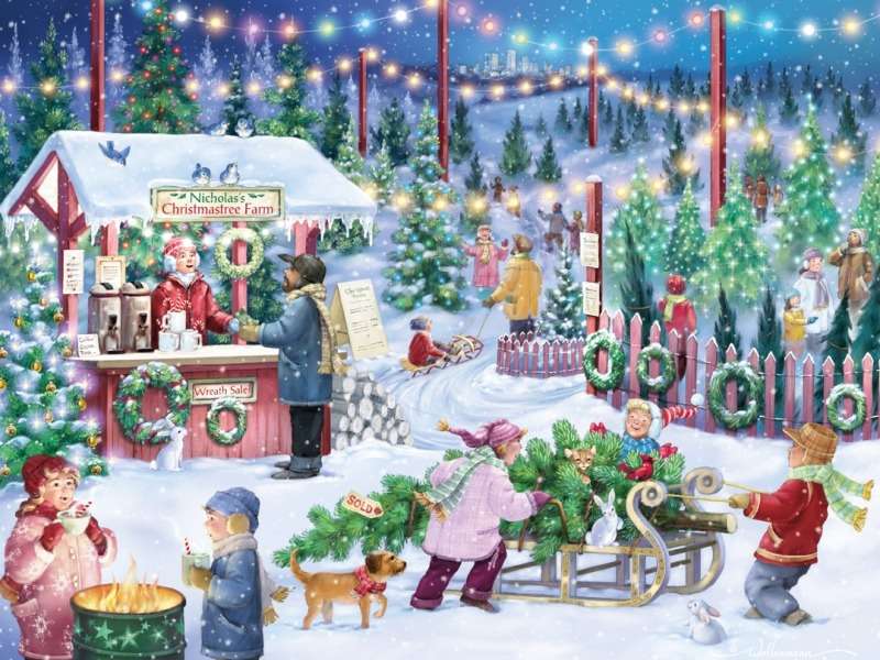 Farma vánočních stromků - radostné chvíle dětí skládačky online