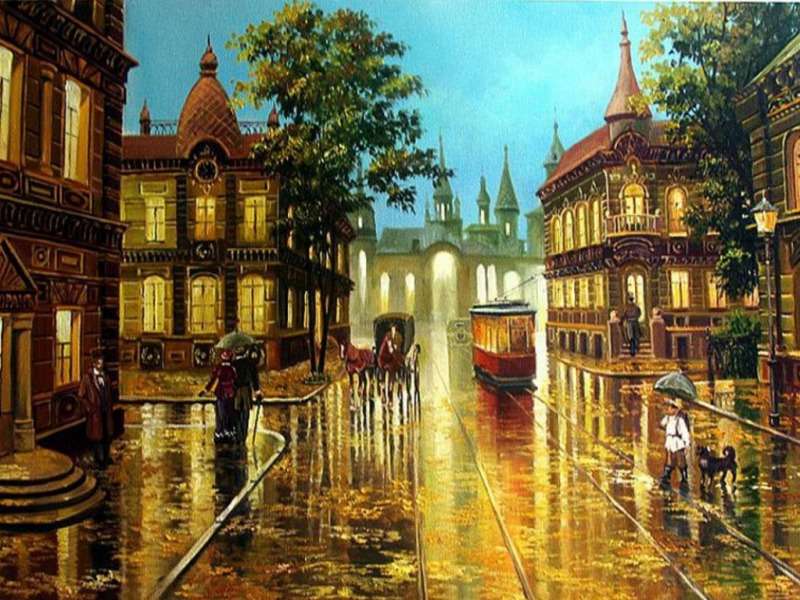 Rainy Day In Town-A rainy day in the city online puzzle