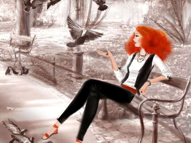 Red-haired beauty and birds :) jigsaw puzzle online