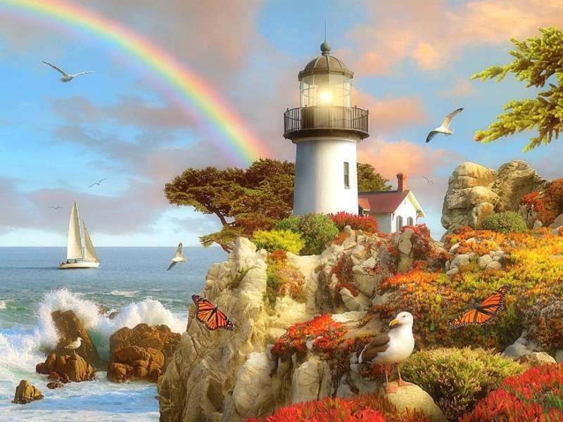 Goddelijk regenbooglicht op een sprookjesachtige plek legpuzzel online