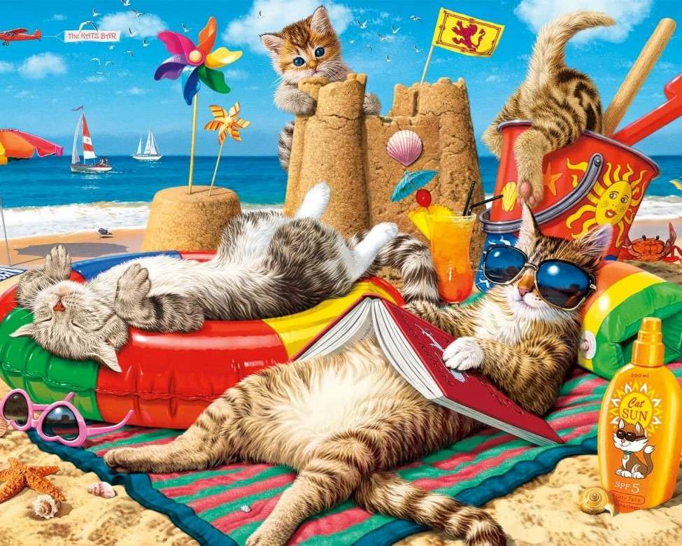 Εικόνα. Γάτες στην παραλία online παζλ
