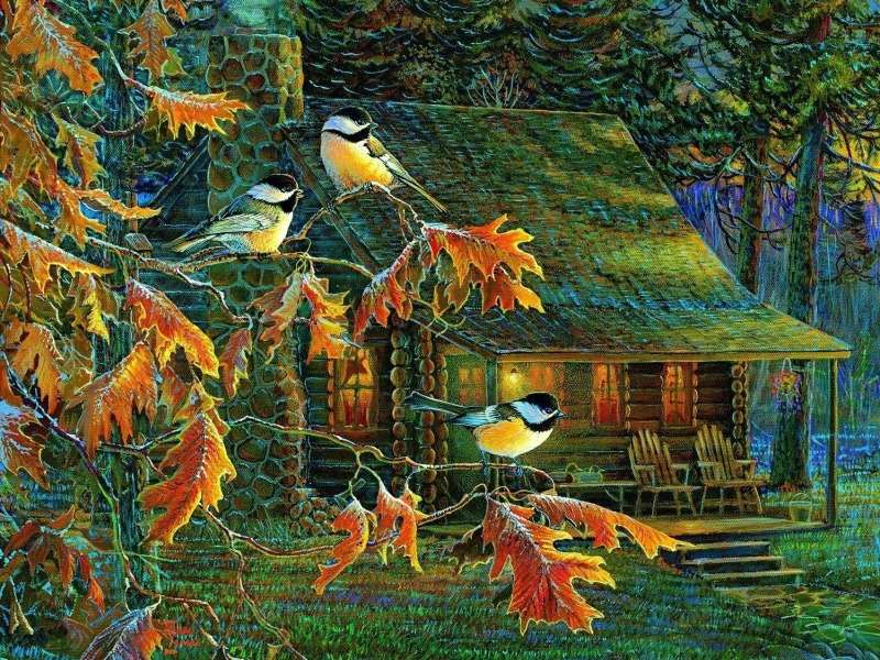 Charmante Cabin Mees - Cabin Chickadees online puzzel