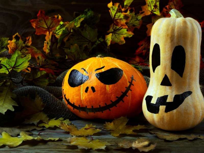 Abóboras vestidas de Halloween estão esperando pelo seu dia: quebra-cabeças online