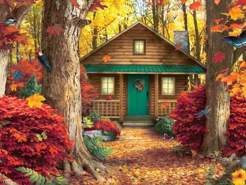 Самотна къща в есенна дреха, очарователна пустош онлайн пъзел