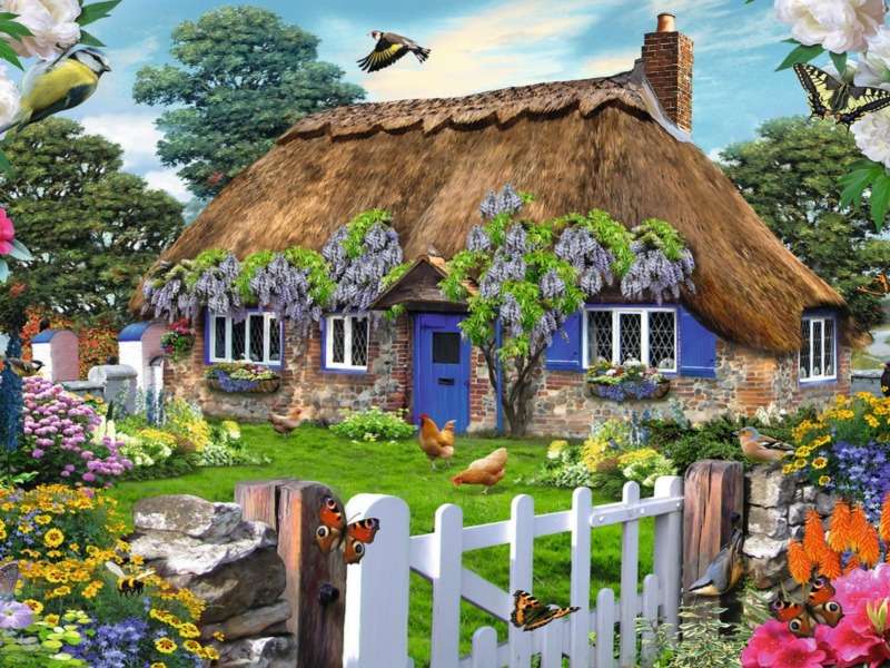 A wonderful English country cottage, just like in a fairy tale online puzzle