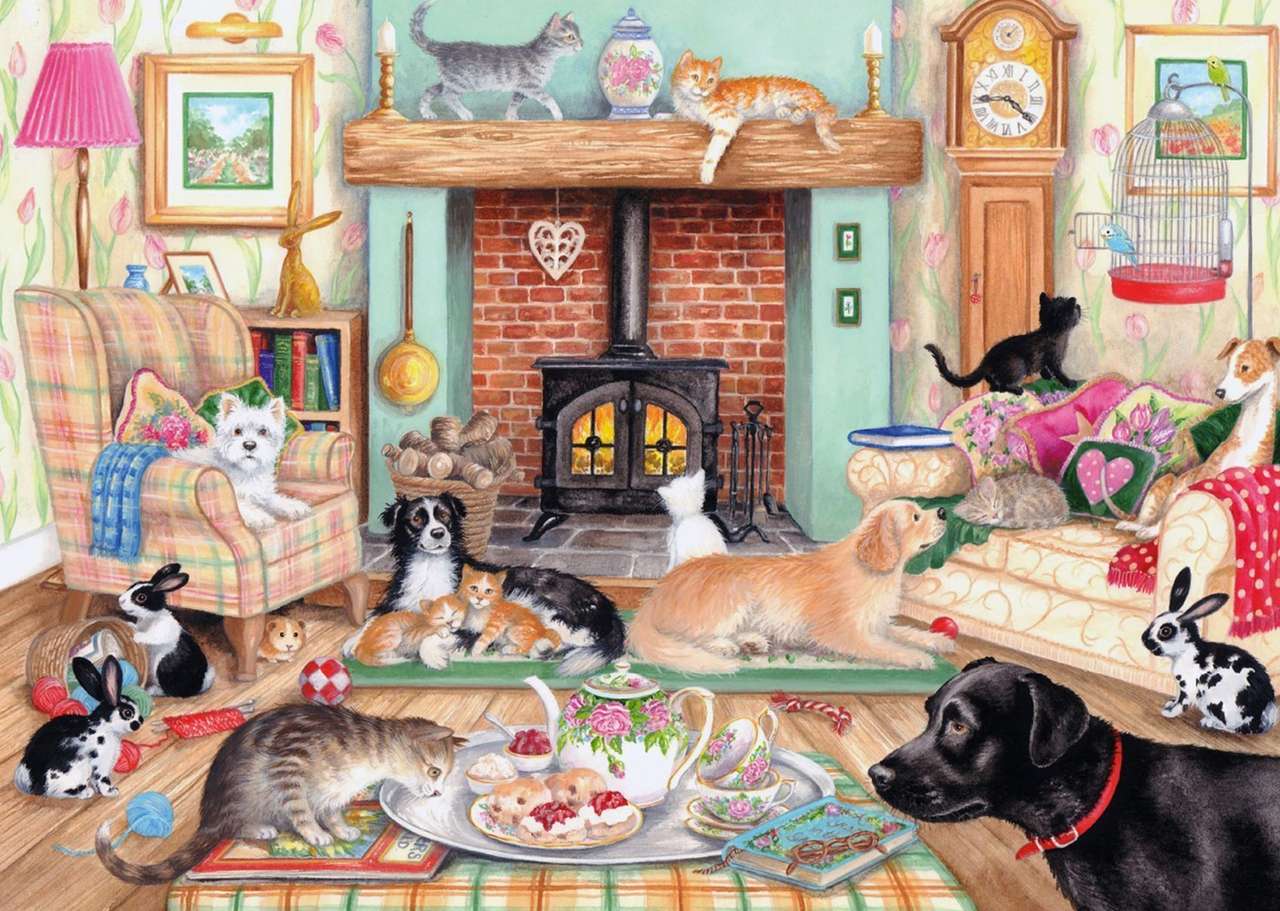 Animali domestici nel soggiorno. puzzle online