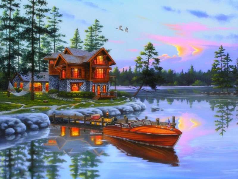 Frumusețea de seară a sălbăticiei de lângă lac puzzle online