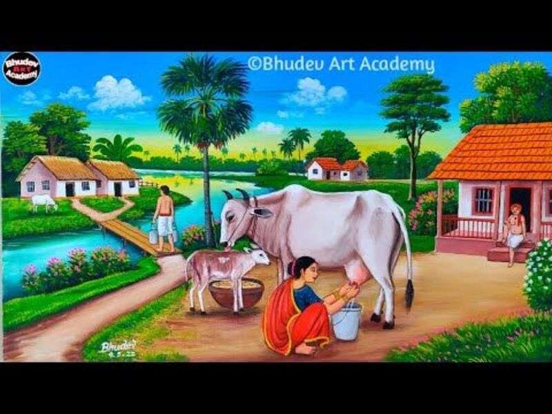Milking a cow in India online puzzle