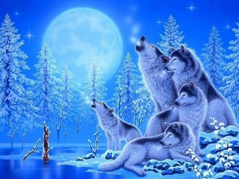 Téli farkascsalád - Winter Wolves Family online puzzle