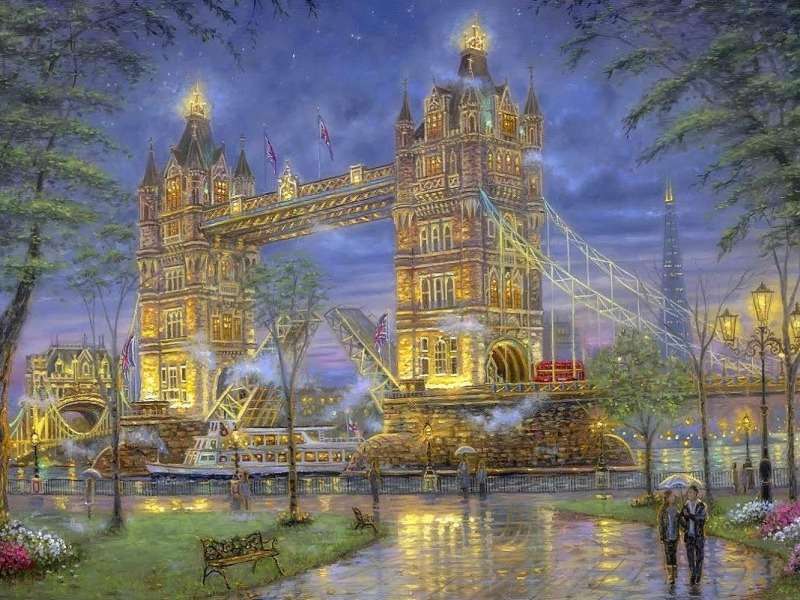 London- Gyönyörű Tower Bridge esőben, valami gyönyörű online puzzle