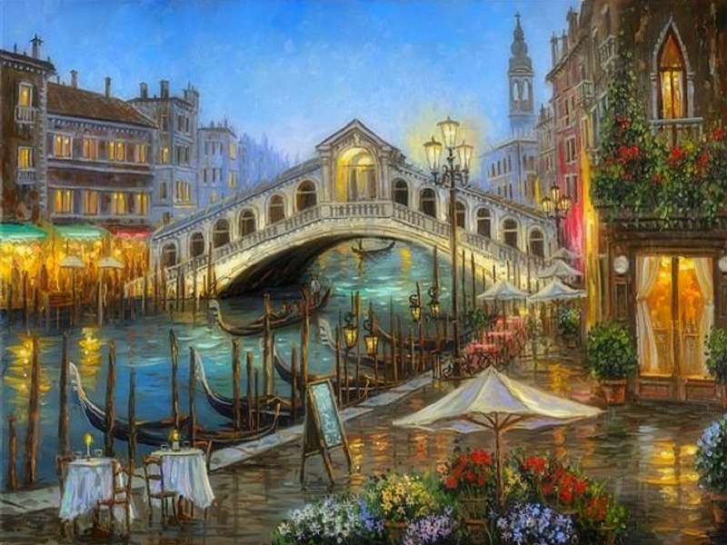 Ιταλία-Βενετία-Γέφυρα Ριάλτο το βράδυ online παζλ