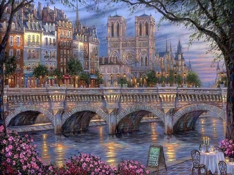 Avond op de Seine-zonsondergang bij de rivier de Seine online puzzel