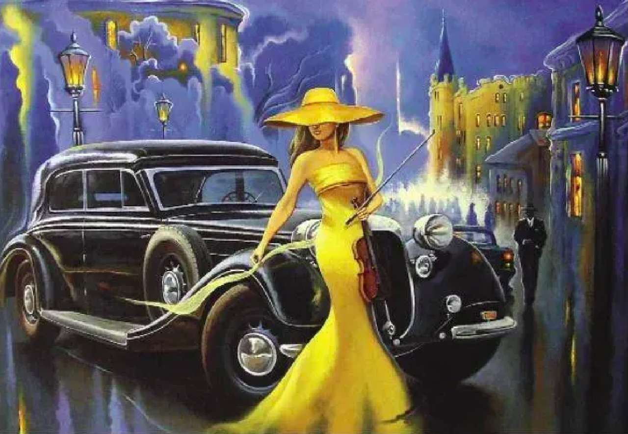 Those times - Lady with violinists, beautiful car jigsaw puzzle online