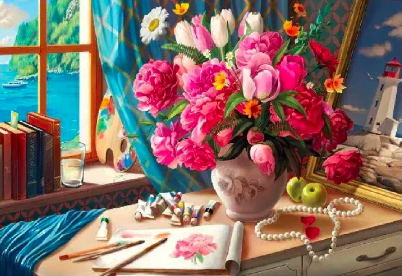 Művészet a művészetben virágokkal kirakós online