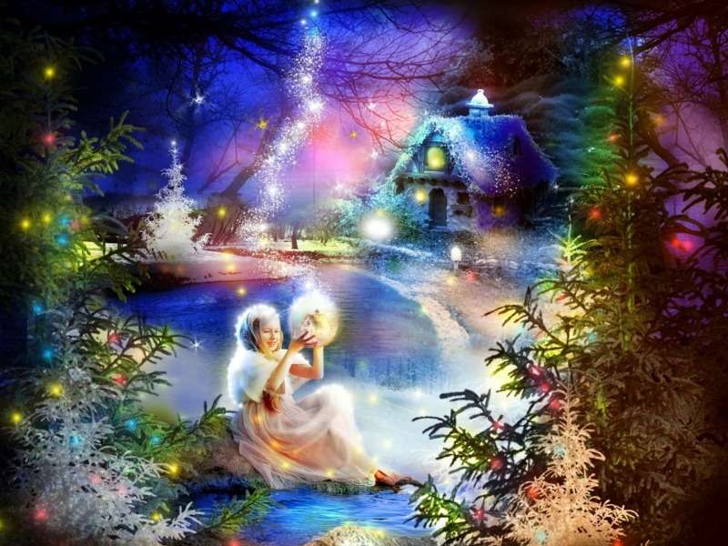 Snow Christmas fairy, romantisk atmosfär Pussel online