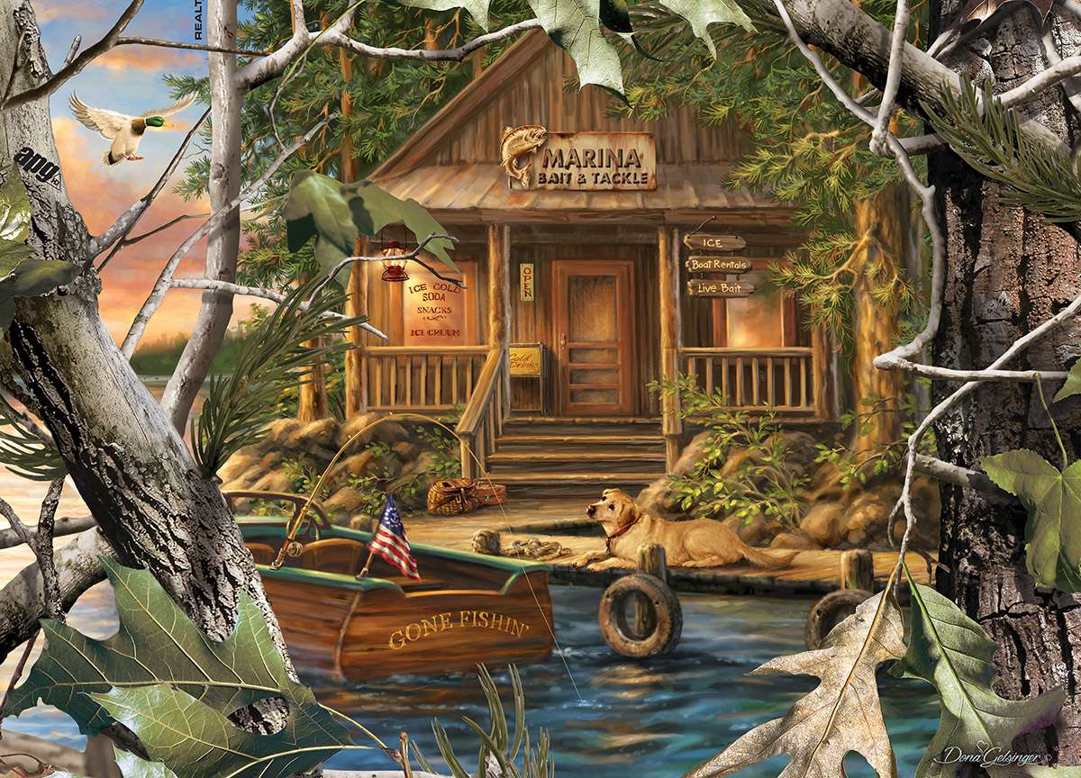 Деревянный дом у реки онлайн-пазл